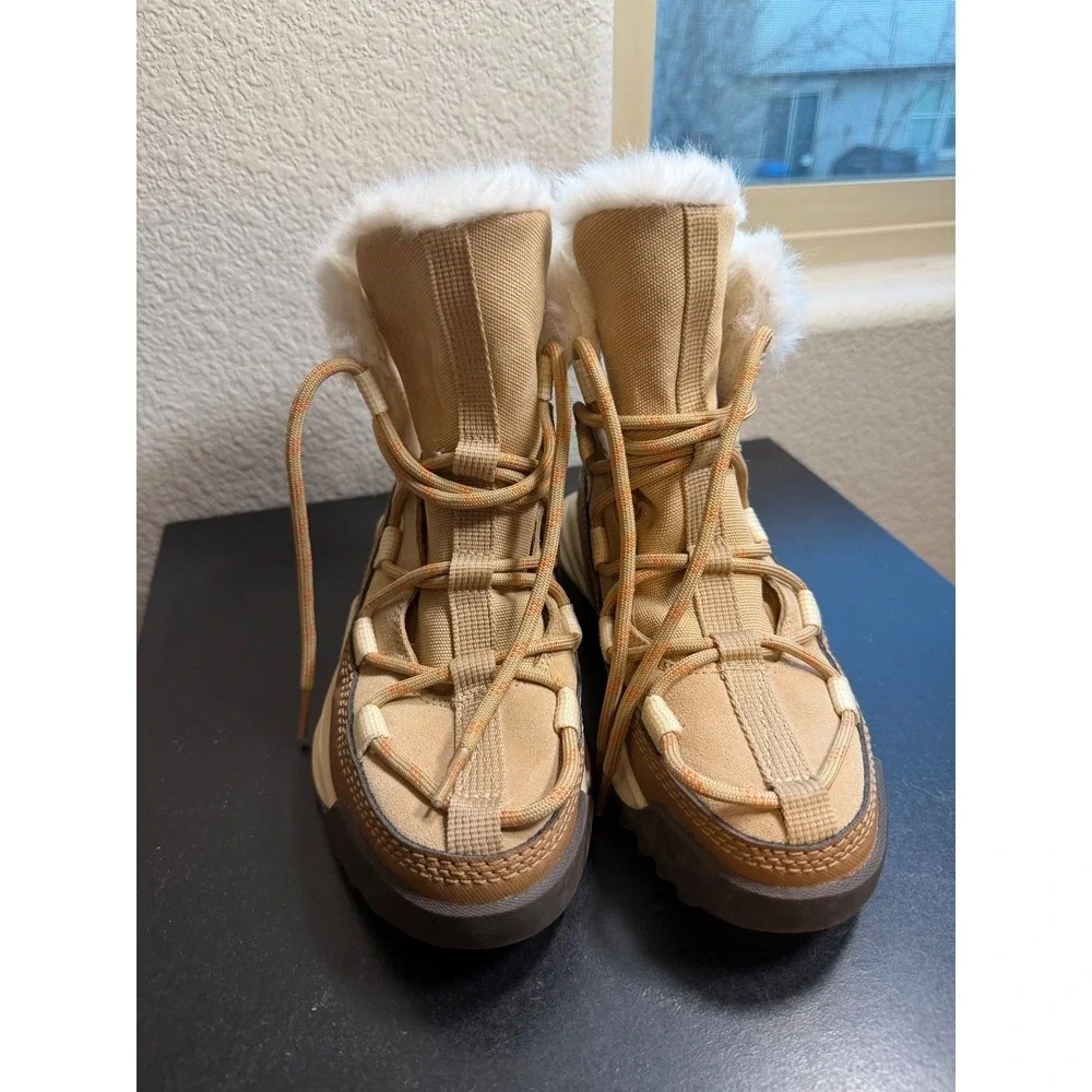 Sorel Kinetic Impact NXT Waterproof Winter Boots Tan Faux Fur Womens 6.5